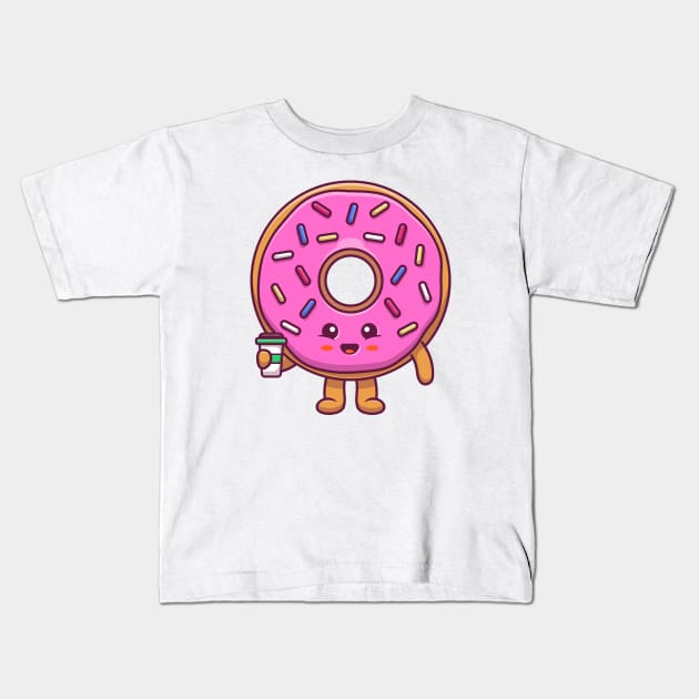 Cute Donut Holding Coffee Kids T-Shirt by Catalyst Labs